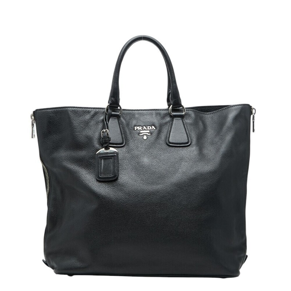 Prada Vitello Phenix Daino Handbag Tote Bag Black Leather